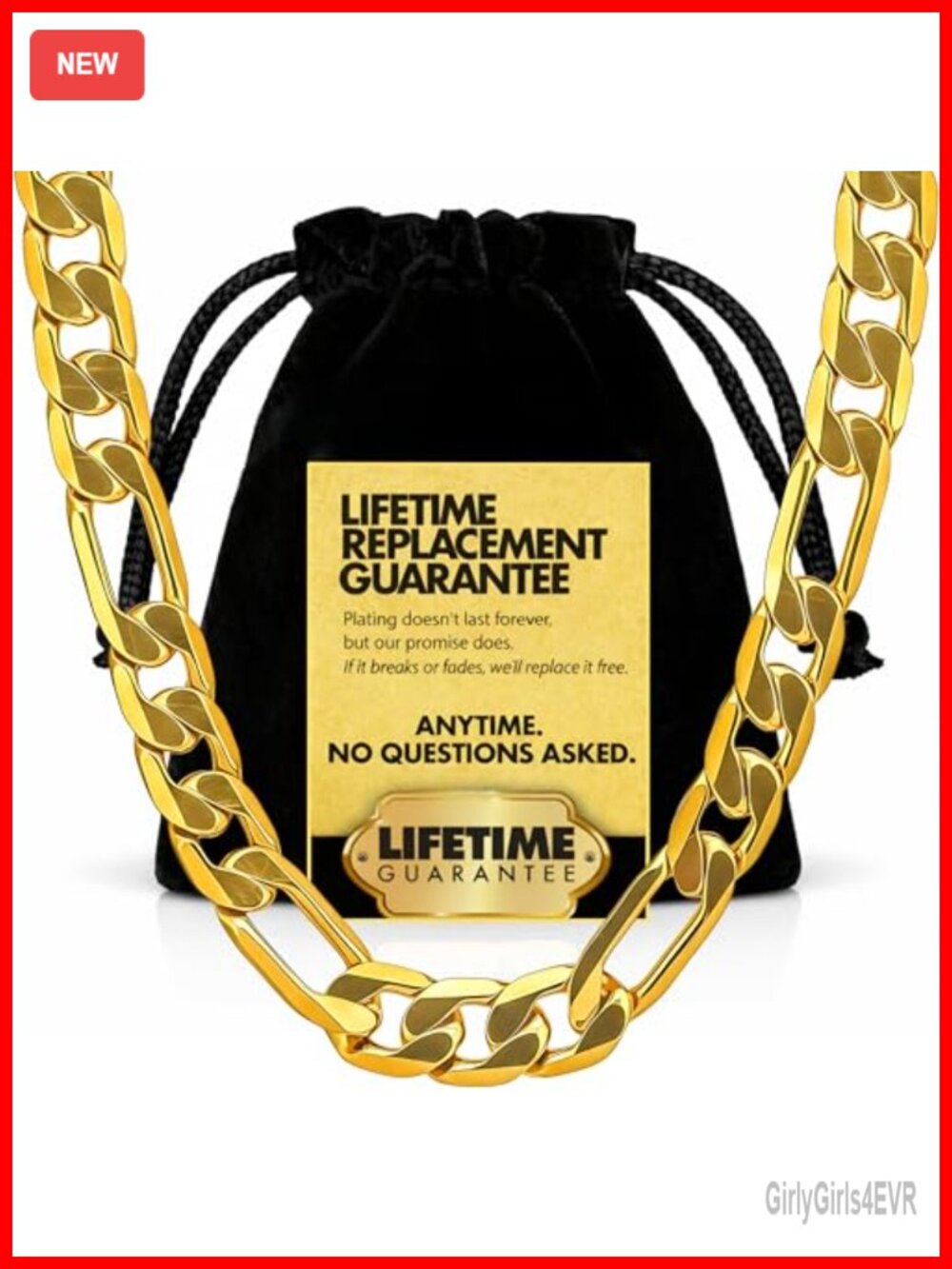 24k Gold Plated Figaro Chain Necklace 6.5mm 8mm Solid Brass USA